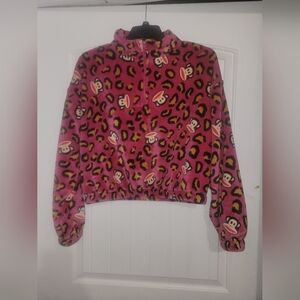 Paul Frank fuzzy long sleeve cropped quarter zip juniors size small NWOT
